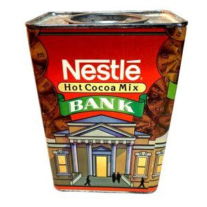 VINTAGE NESTLE HOT COCOA MIX TIN BOX PIGGY COIN BANK Collectible